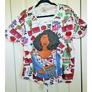 On Fire 3X Women's Plus Tie Hem Vintage Shirt CD4 Multi‎ Size 3X Money Queen